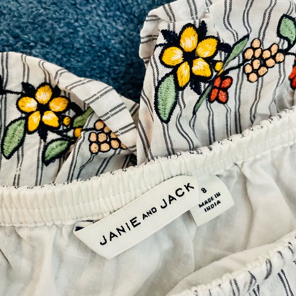 Janie and Jack size 8 preppy pinstripe floral one shoulder romper w/ pockets - Picture 2 of 6